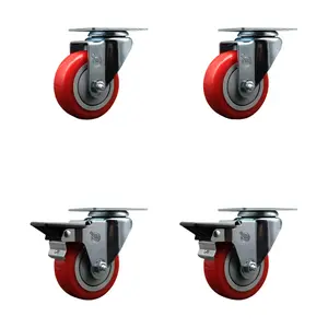 212 MAIN Heavy Duty Lockable Wheels Furniture Moving Casters, SCC-20S3514-PPUB-RED-2-PLB-2 Polyurethane Swivel Top Plate with 3.5 in. Red Wheels - Set of 4