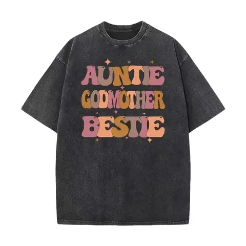 Men's Casual Regular Washed Cotton Round Neck Short-Sleeve T-Shirt - Menswear Top, All Seasons, Easy Layering, Letter Print, Ideal Holiday Gift for Women (Auntie/Godmother/Bestie) for Announcements
