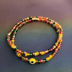 Evil Eye handmade beaded anklet set yellow/brown/gold