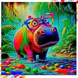 1 DIY Handmade Diamond Painting Kit, 5D Diamond Art Set, DIY Decoration, Colorful Hippo Diamond Painting Set with Full Round Diamonds, Mosaic, Diamond Art, DIY Art Home Decoration, Suitable for Christmas.