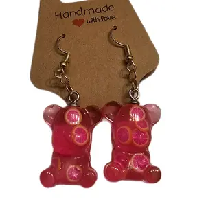 Pink Grapefruit slice bear earrings - Unique Glow in the Dark Design