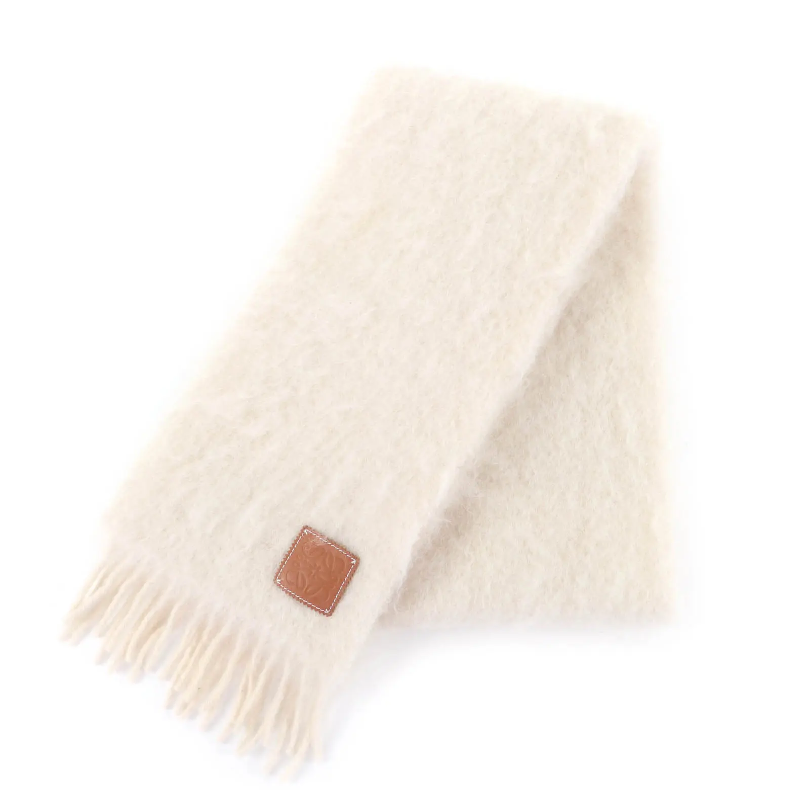 Pre-owned Loewe Wool Small Leather Goods Anagram leather blend fringe scarf