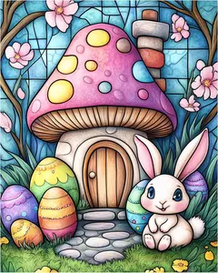 zouewit Easter Cute Bunny Wall Art, Easter Egg Mushroom House Paint by Numbers for Adults, Home Decor(16x20inch)