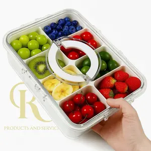 Snack Box Container with Lid and Handle, Divided Serving Tray for Fruit and Veggie Trays, Ideal for Parties and Entertaining