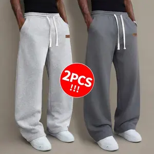 2Pack Men’s solid-color drawstring sweatpants, loose wide-leg fit, lightweight for spring/summer, comfortable everyday wear for commuting—minimalist long pants available in a 2-pack or single pack. pants for men、men's wear flash sale