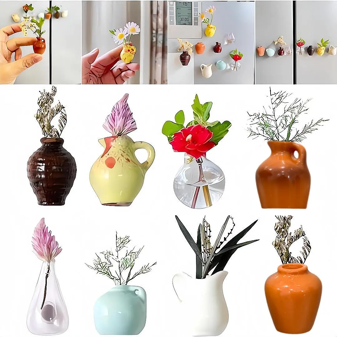Mini Ceramic Vase Set, Decorative Flower Vase, Vases Home Decor, Creative DIY Design with Magnetic Fridge Decor, Home Decoration for Kitchen Metal Walls and Desktop Notes (No Plants), Home Decor Accessory