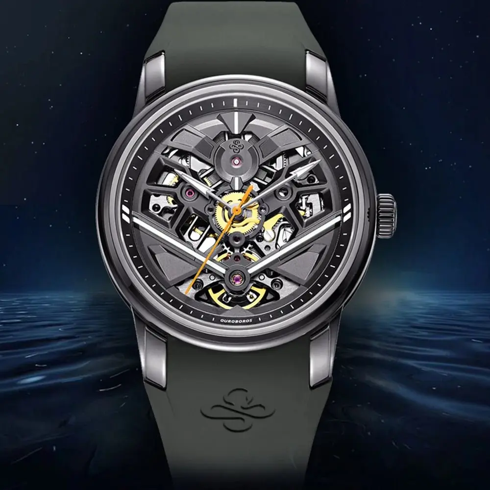 Men's Ouroboros Eclipse Skeleton Automatic Watch - Dark, Hollowed, Longevity, Sapphire Mechanical Fashion Accessory, Dark Mechanical Watches, Hollowed Mechanical Watches