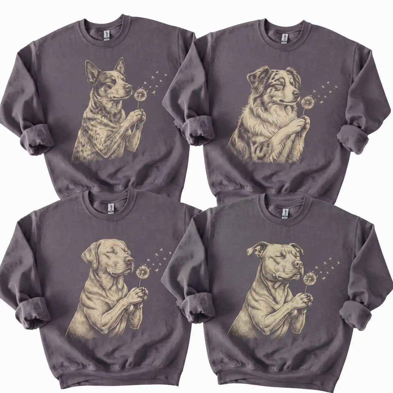 Dog Breeds Graphic Charcoal Sweatshirt, Cute Wildlife Sweatshirt, Botanical Forest Animal Sweatshirt, Sweatshirt for Nature Lovers, for Women & Men - KL SKR