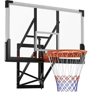 54 Inch Wall Mounted Basketball Hoop, 8-10 FT Adjustable Height Shatterproof PC Backboard Basketball Goal with 18 Inch Solid Rim for Indoor & Outdoor Use, Home, Gym, Backyard