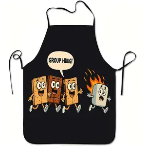1 humorous "S'Mores" printed apron featuring cute cloudberries and cookies - adjustable waistband, made of durable and easy-to-clean polyester, perfect for campfire cooking, kitchen use, Christmas, Halloween, and warm hugs