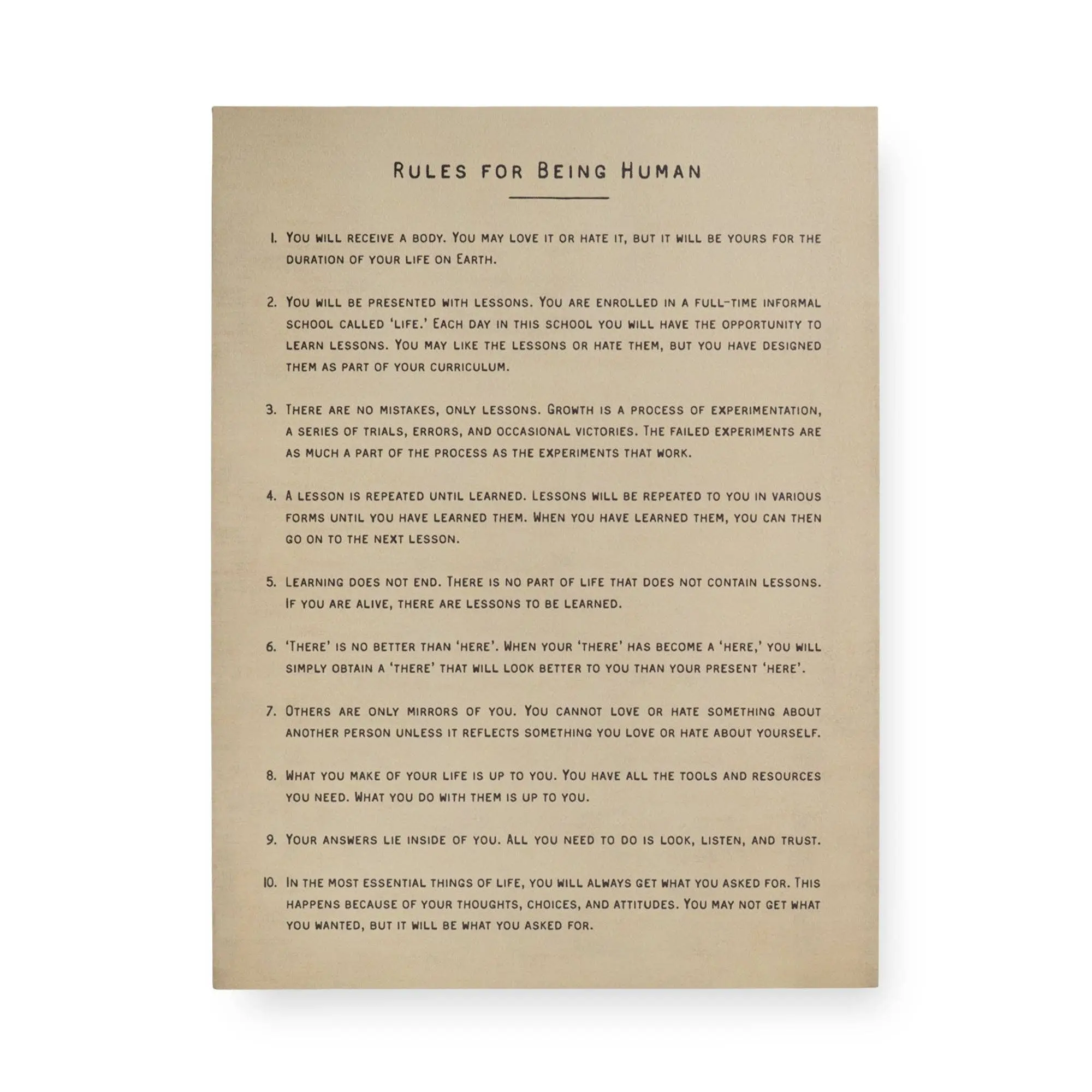 Rules for Being Human Art Poster 12"x16"