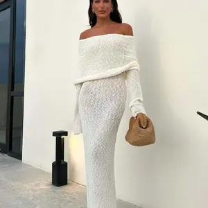 Beach Vacation One-Neck Beach Blouse Flared Sleeve Dress