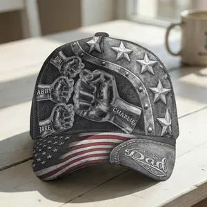 Tikok Trending Custom Dad Classic Cap Personalized with Kids’ Names – Fist Bump Black Hat, Casual Wear, 250th Anniversary USA Independence Day Semiquincentennial Gift Father’s Day & Birthday Gift for Dad, Daddy Grandpa, or Husband