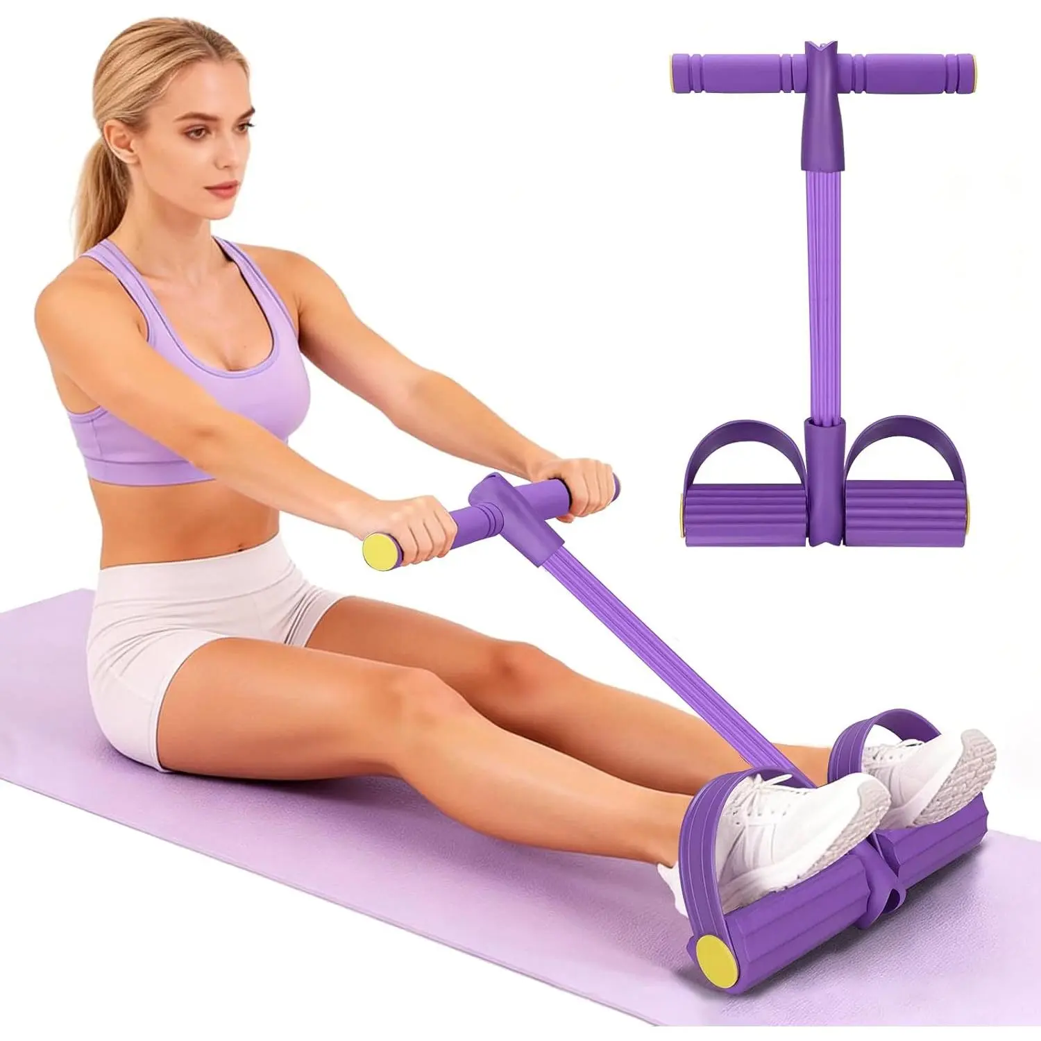 Resistance Bands with Handles 8 Tube Multifunction Tension Rope, Sit-Up Exercise Equipment with Foot Pedals and Handles Pedal Resistance Band for Abdomen, Waist, Arm, Leg