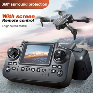 E99 Drone with Screen Black Dual Battery - Entry Level Dual Cameras Hovering Brushless Flight Crash-Proof Training Mode Foldable Design Large Screen Control Folding Quadcopter