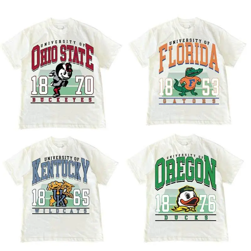 Vintage College Football T-Shirt White for Men Women, All Teams Mascots Graphic Tee, Retro Game Day Sports Fan Shirt, Unisex Throwback Classic Game Day Sports Fan Shirt