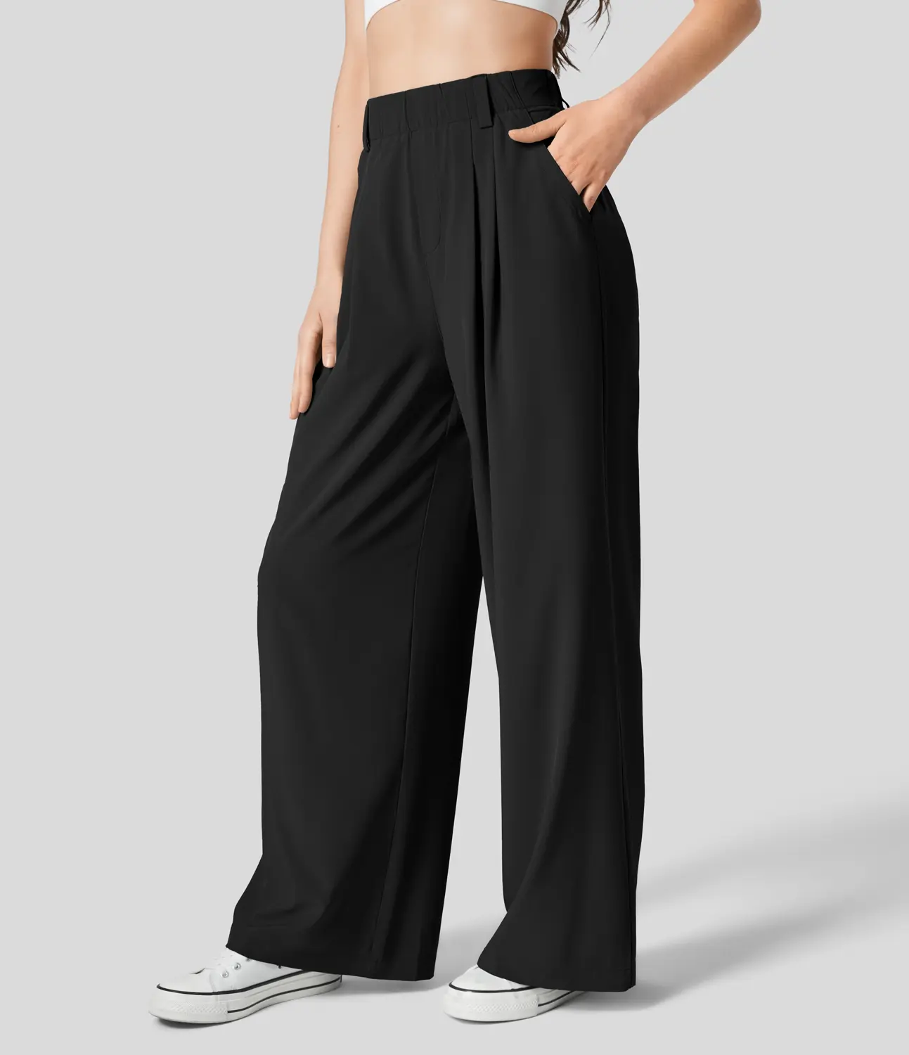 Halara Breezeful High Waisted Plicated Side Pocket Wide Leg Flowy Solid Palazzo Quick Dry Casual Pants