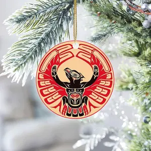 Thunderbird Symbol Red Black Acrylic Ornament - Tribal Art Flat Decor - Unique Indigenous Gift Idea