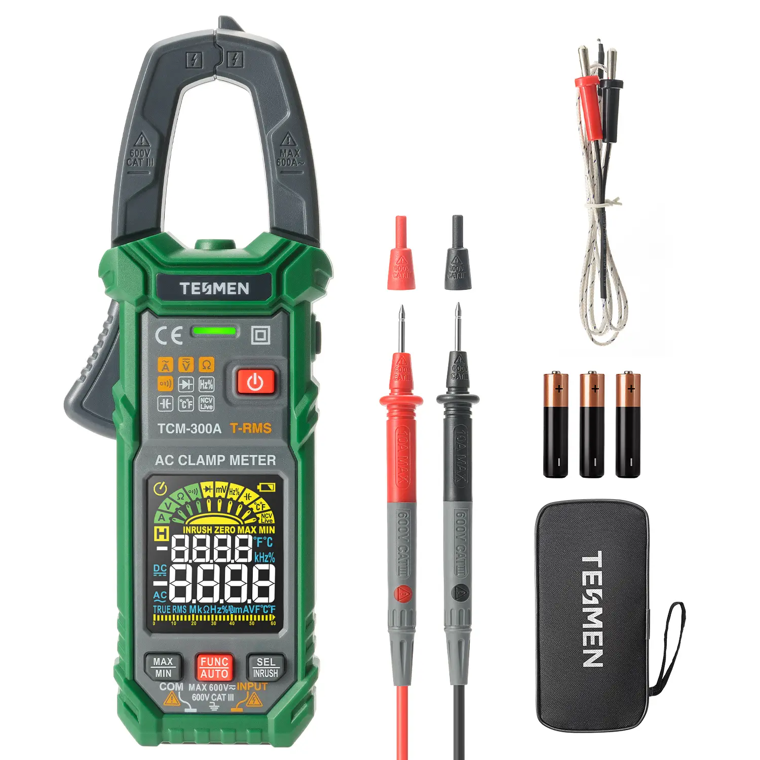 TESMEN TCM-300 Smart Clamp Meter Multimeter, 6000 Counts, Smart Measurement, Auto-Ranging with AC/DC Voltmeter, Non-Contact Voltage Detection, Measure