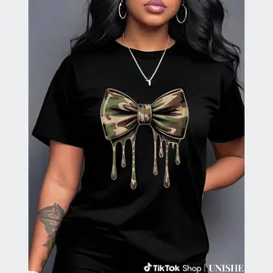 Cute Country Hunting Tee – Unisex Camouflage Shirt with Old Camo Bow Print, 100% Cotton