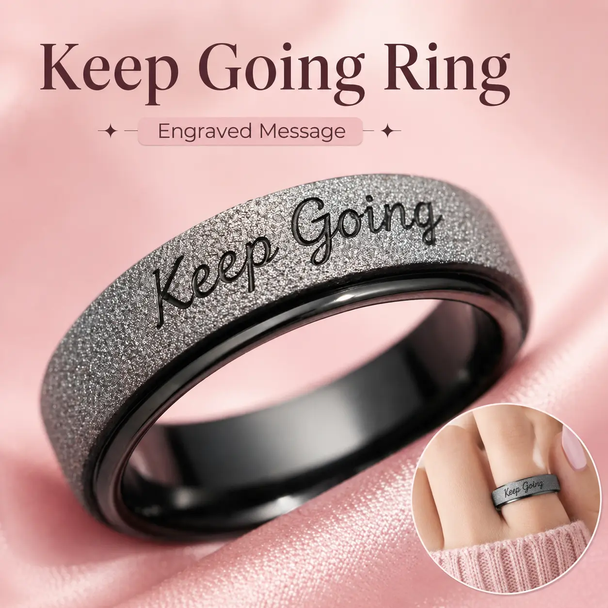Engraved "Keep Going" Ring for Women - Summer Vibes Inspirational Band, Meaningful Jewelry Gift for Graduation, Birthday, Sparkle Finish Gift Ideas, Engraved Ring, Inspirational Message, Band Ring