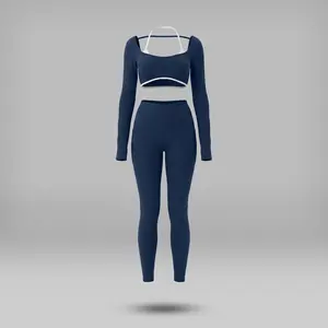 Summervibes Workout Sets for Women 2 Piece Outfits Seamless High Waist Leggings Yoga Long Sleeve Crop Tops Athletic Gym Sets elegante  sport halter bra for gym workout sets for women Activewear High Waisted Outdoor Fun
