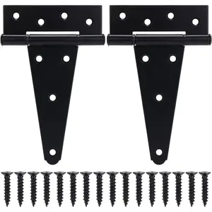 6 Inch Heavy Duty Rustproof Black T-Strap Gate Hinges 2Pack Iron Hardware for Wooden Fences Yard Gate Shed Barn Door