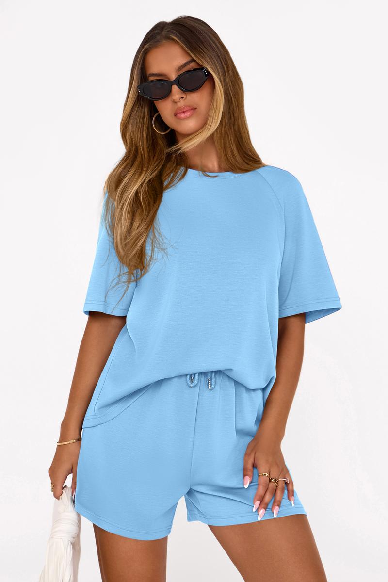 PrettyGarden Women‘s 2-Piece Lounge Sets Short Sleeve Shirts Workout Tops Shorts Matching Clothing Summer Vacation Outfits