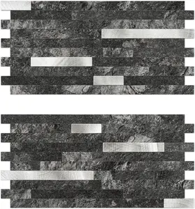 20-Sheet Black Marble Peel and Stick Backsplash - 12.1" x 5.9" Thickened 3D Subway Tile Wall Tiles - 1.4X Coverage Area Grout-Free Stick on Tile for Fireplace (9.4 Sq.Ft)