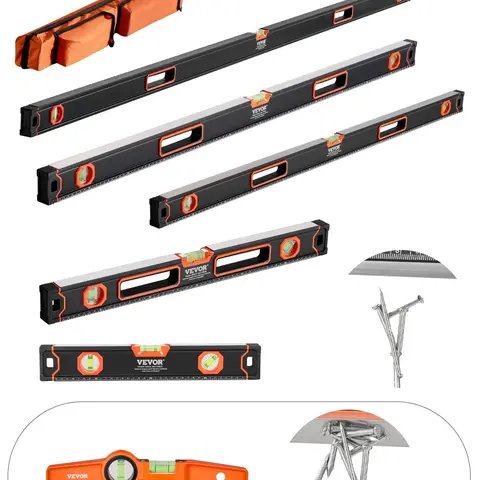 VEVOR 6 Torpedo Levels Hardware Set, 10-in Magnetic & 16-in/24-in/32-in/48-in/78-in, Anti-Static Bubble Vials, 45/90/180 Degree Ruler, Shock-Proof Aluminum Alloy Leveler, SAE/Metric Scale, Industrial, Dust-Sealed Bag, for Leveling Tasks