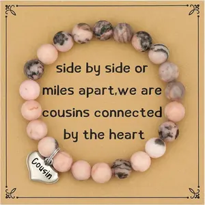 Inspirational Gifts for Women, Heart Charm Pink Elastic Beads Bracelet, Positive Affirmations Get Well Soon Gifts