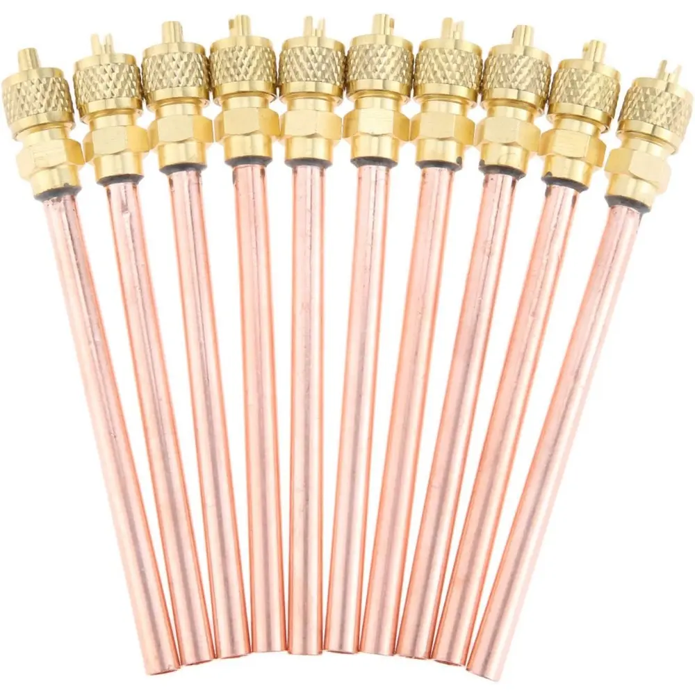 10PCS Copper Schrader American Valve, 1/4'' SAE x 1/4'' OD x 4'' Stem Core, 0.027'' Tube Thickness, 100% Tested Before Shipping For AC Refrigeration (Automotive & Motorcycle Use)