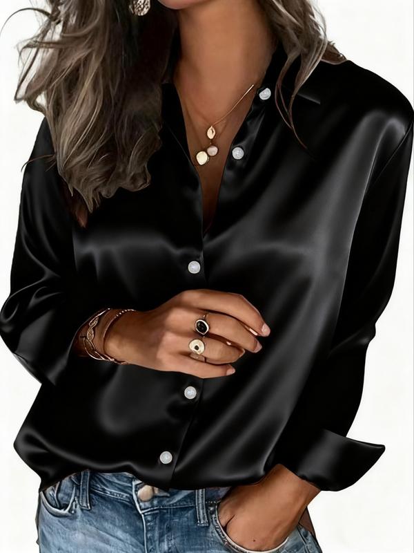 New Women's Clothing for All Seasons: Fashionable Light-Sensitive Satin, Casual and Versatile Button-Down Shirt Blouse