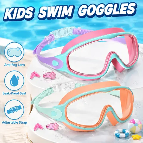 TYGLOBAL 2-Pack Children's Swimming Goggles (Ages 3-15) - Beginners' Swimming Accessories with Anti-Fog HD Curved Lenses, UV Eye Shield, Silicone Seal, Adjustable Strap, Waterproof, Leak-Proof Pool Training Gear