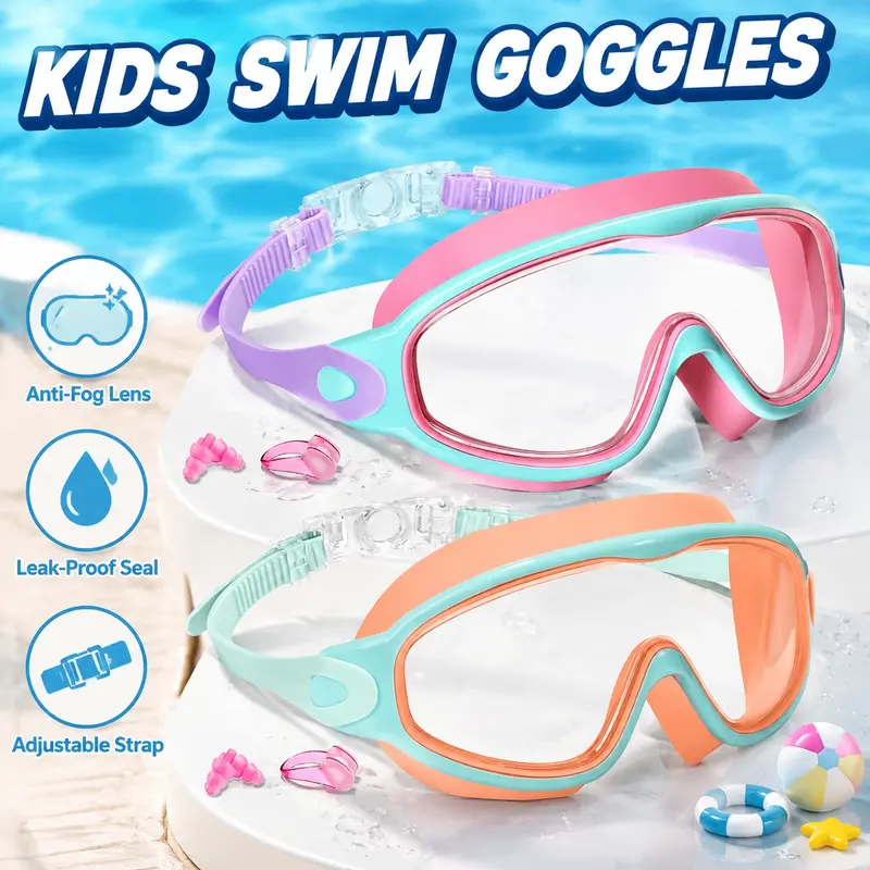 TYGLOBAL 2-Pack Children's Swimming Goggles (Ages 3-15) - Beginners' Swimming Accessories with Anti-Fog HD Curved Lenses, UV Eye Shield, Silicone Seal, Adjustable Strap, Waterproof, Leak-Proof Pool Training Gear