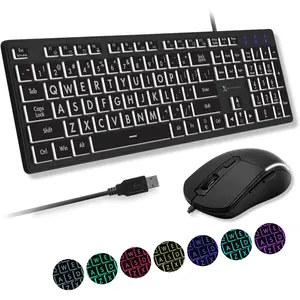 Wired Keyboard and  Combo - Large Print Backlit Keyboard and  for , Low Vision, Visually Impaired - 7 LED Light Up Color, Lighted Large Letters for Laptop PC  USB