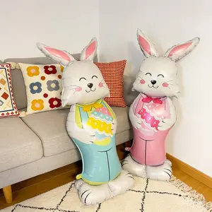 59 Inch Standing Easter Bunny Balloon Set, Includes and Blue Bunnies Holding Eggs, Decorative Indoor Atmosphere Enhancer