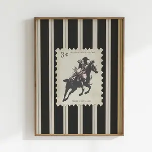 Vintage Striped Rodeo Print Western Bedroom Poster Cowboy Wall Art Rustic Mid West Mid Century Modern Decor Retro Horse Aesthetic Print Decoration Ornaments