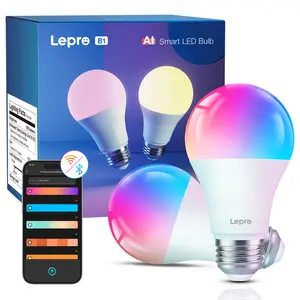 Lepro B1 AI Smart RGBWW LED Light Bulbs, 800 Lumens, Dimmable Color Changing, Works with Alexa & Google Assistant, AI Generated Lighting, Voice Control, Music Sync, 2.4GHz WIFI & Bluetooth, for Room, Holiday, Decoration