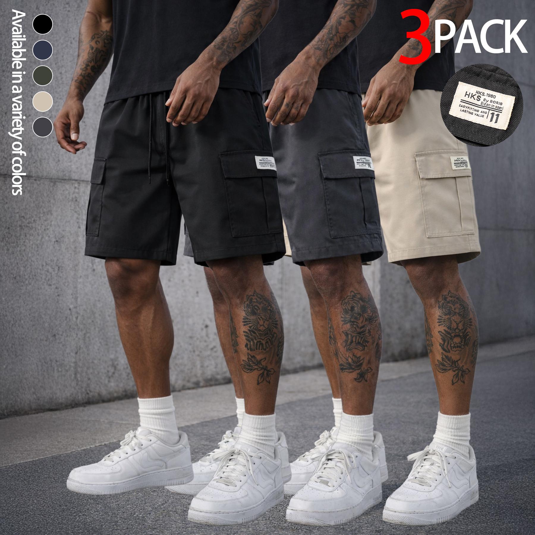 Mens Cargo Shorts Techwear Gorpcore Urban Utility Multi Flap Pockets Loose Fit Wide Leg Drawstring Summer Casual Streetwear High Street Vibe Cityboy Tactical Outdoor Hiking Athletic Workout Daily Wear Half Pants Multi Pack Bundle Fashion Basics Essentials