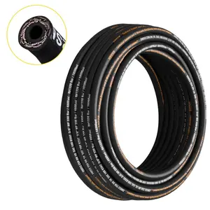 VEVOR Hydraulic Hose 3/8 inchx 100 ft, Coiled Hydraulic Hose 4800 PSI, Rubber Hydraulic Hose with 2 High-Tensile Steel Wire Braid, Bulk Hydraulic Hose -20C to 140C, Hydraulic Oil Flexible Hose