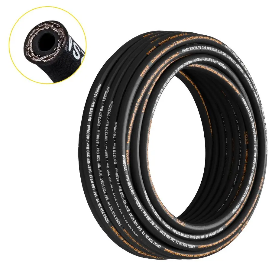 【Summerfinds】 VEVOR Hydraulic Hose 3/8 inchx 100 ft, Coiled Hydraulic Hose 4800 PSI, Rubber Hydraulic Hose with 2 High-Tensile Steel Wire Braid, Bulk Hydraulic Hose -20C to 140C, Hydraulic Oil Flexible Hosedealsforyoudays