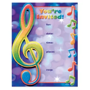 Treble Clef Party Invitations, Set of 8