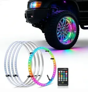15 Inch RGB LED Wheel Ring Lights 4PCS with APP & RF Remote Music Sync Color Changing Dual Control 16M+ RGB IP67 All-Weather for Cars Trucks SUVs Jeeps 72 LEDs per Ring Vibrant Multicolor Upgrade Controlled RGBW Kit Optic rock