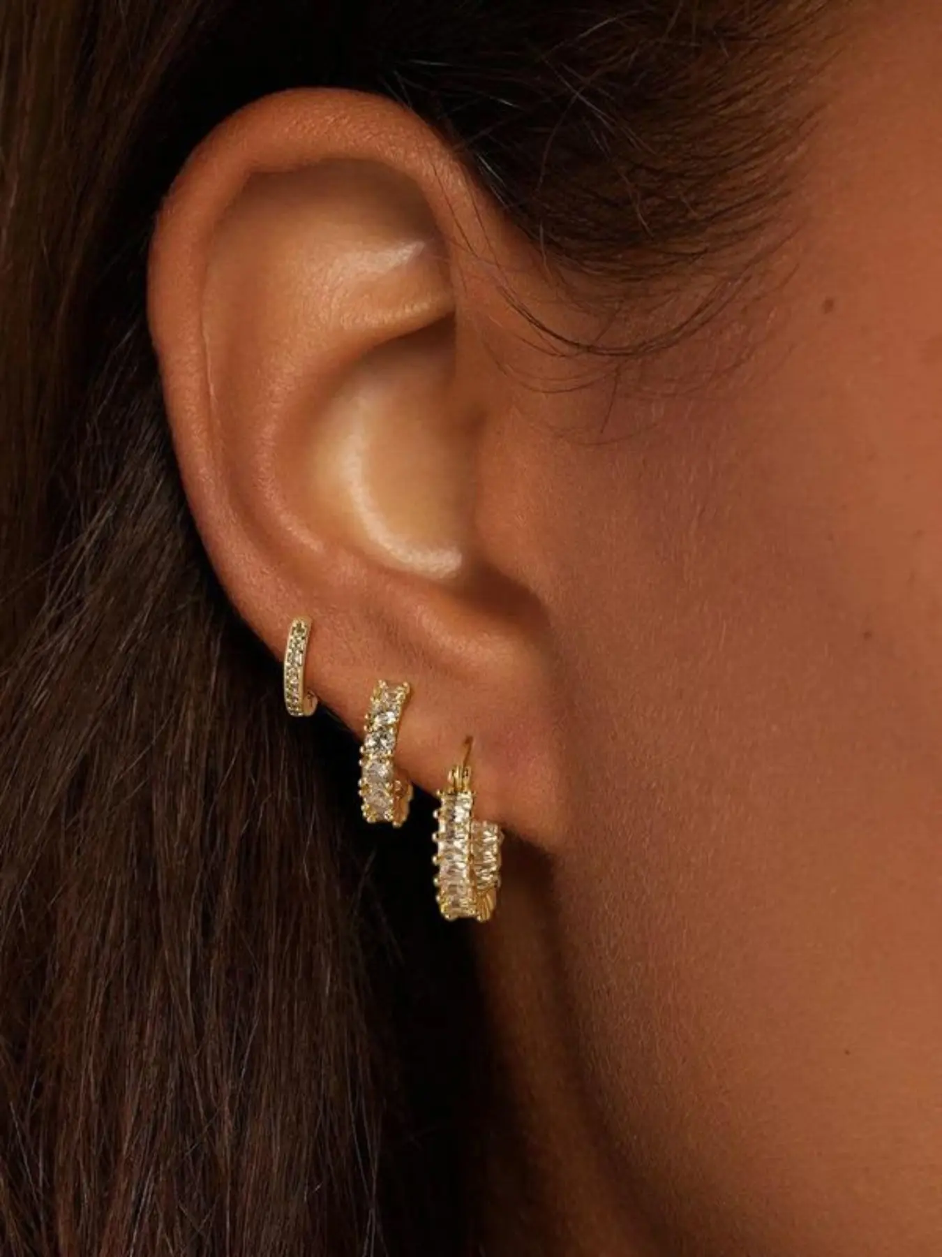 Women's High-End Earrings Set, Zirconia Inlaid, Elegant Round Studs, Luxury Look, Fashionable Hip-Hop Design, Three-Piece Set, Stackable, Zirconia Hoop Earrings, Earring Sets