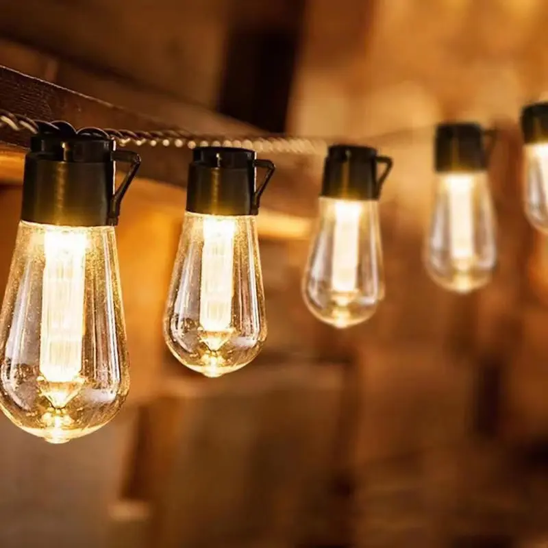 S14 Bubble Shape LED Solar String Lights - Outdoor Waterproof Long Bulbs, Ambient Glow for Camping, Canopy Tent Decor