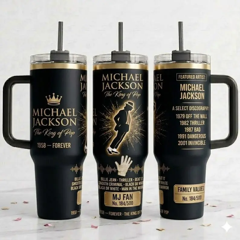 Michael Jackson Stainless Steel Insulated Flask - Sturdy, Portable 20oz/40oz Coffee Tumbler with Handle, King of Pop Thriller Moonwalk Fan Gift for Music Legend Enthusiasts, Flasks