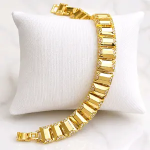 14K Gold Filled Geometric Link Bracelet with CZ Accents – 7" + 0.5" Extension