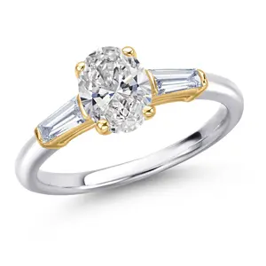 10K Two Tone Gold IGI Certified Lab Grown Diamond Engagement Ring For Women | 1.30 Cttw | Center 1 Ct Oval Cut | D-E Color | VS1-VS2 Clarity