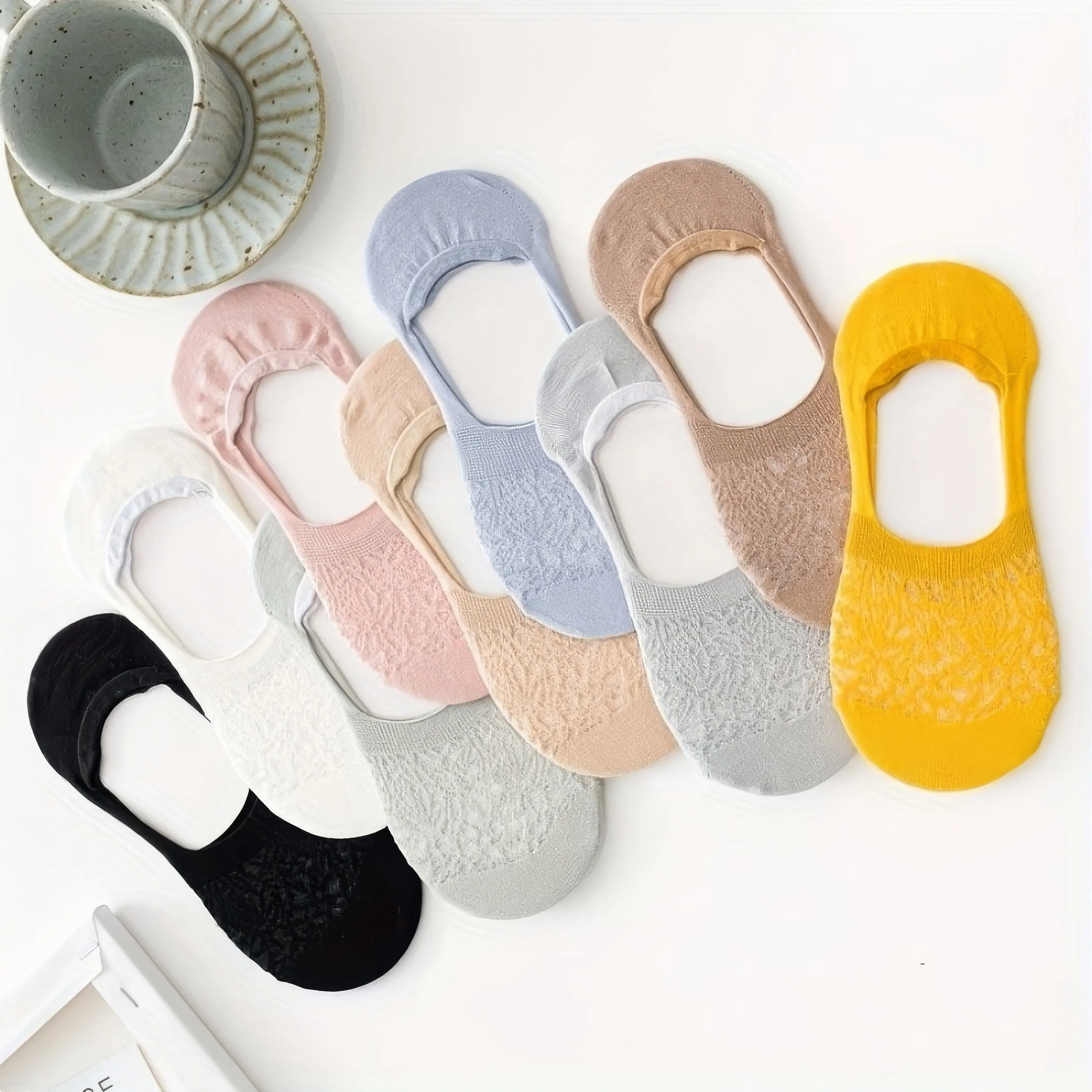 15 Pairs of Lace Stockings, Shallow Mouth Invisible Boat Socks, Anti Slip and Breathable Mesh Socks, Commuting Single Shoes, Versatile Ultra-thin Socks